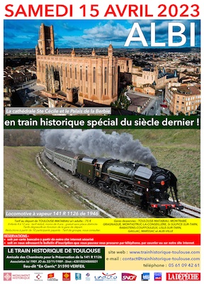 Affiche Train Historique Toulouse pour Albi avec locomotive à vapeur et