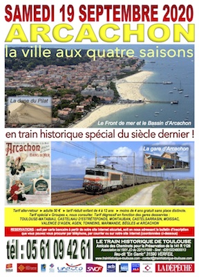 Affiche Arcachon 19 septembre 2020 en Train Historique Toulouse