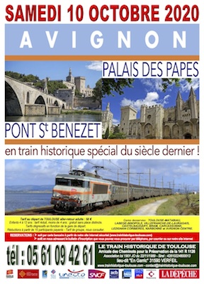 Affiche Train Historique Toulouse Avignon avec Palais des Papes et Pont St