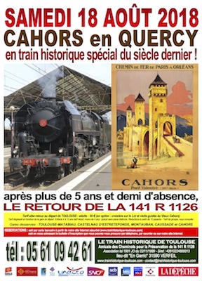 Affiche Train Historique Toulouse : retour de la 141 R 1126 à Cahors en 2018
