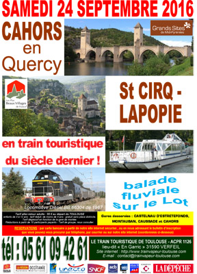 Affiche Train Historique Toulouse vers Cahors et St Cirq-Lapopie, 24 septembre