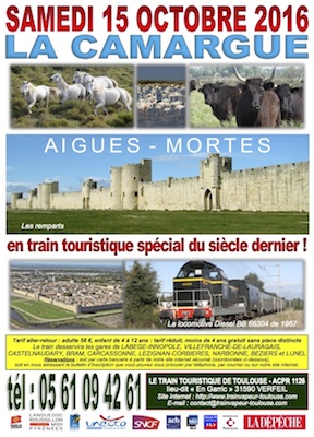 Affiche Train Historique Toulouse : Aigues-Mortes et La Camargue, 15 octobre