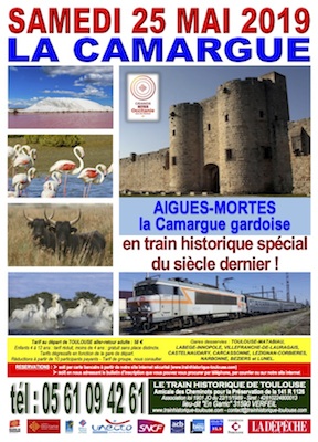 Affiche Train Historique Toulouse pour Aigues-Mortes et la Camargue, 25 mai 2019