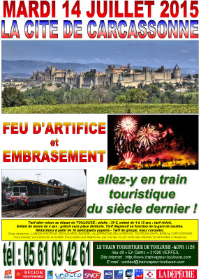 Affiche Train Historique Toulouse pour le 14 juillet à la Cité de Carcassonne