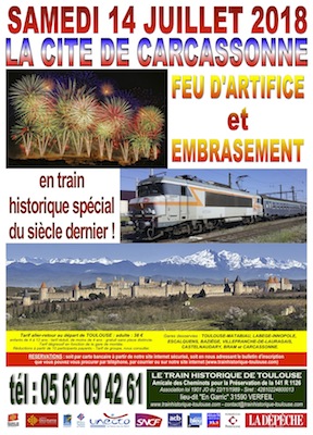 Affiche Train Historique Toulouse vers la cité de Carcassonne, 14 juillet 2018
