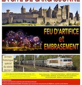 Affiche Train Historique Toulouse pour feu d’artifice à la Cité de Carcassonne
