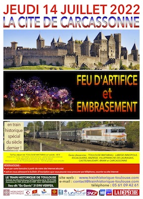 Affiche Train Historique Toulouse pour feu d’artifice à la Cité de Carcassonne