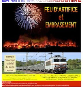 Affiche Train Historique Toulouse pour feu d'artifice à la Cité de Carcassonne