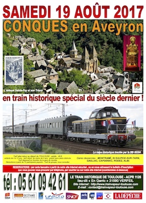 Affiche Train Historique Toulouse pour Conques en Aveyron, samedi 19 août 2017
