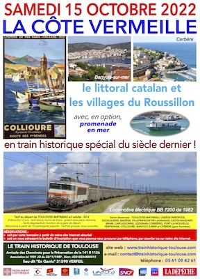 Affiche Train Historique Toulouse vers la Côte Vermeille, samedi 15 octobre 2022