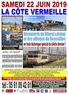 Affiche Train Historique Toulouse : sortie La Côte Vermeille samedi 22 juin 2019