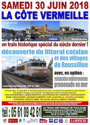 Affiche Train Historique Toulouse, samedi 30 juin 2018, La Côte Vermeille