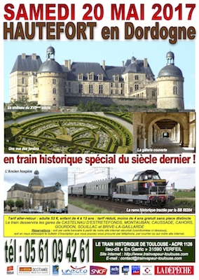 Affiche Train Historique Toulouse vers Hautefort en Dordogne, 20 mai 2017