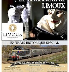 Affiche Carnaval de Limoux 3 mars 2024, Train Historique Toulouse spécial