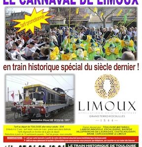 Affiche Carnaval de Limoux 1er mars 2020, Train Historique Toulouse