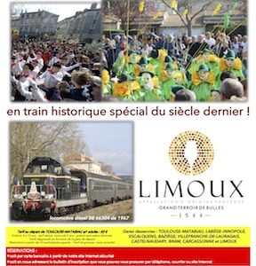 Affiche Carnaval de Limoux avec Train Historique Toulouse spécial du siècle