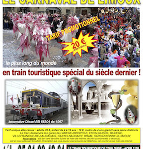 Affiche Carnaval de Limoux 6 mars 2016, train touristique spécial 20 €