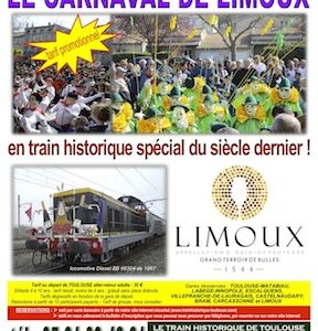 Affiche Train Historique Toulouse pour le carnaval de Limoux 31 mars 2019