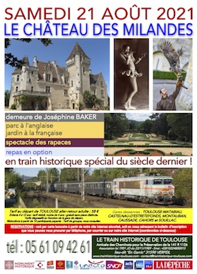 Affiche Train Historique Toulouse vers le château des Milandes le 21 août 2021