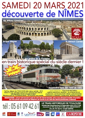 Affiche Train Historique Toulouse découverte de Nîmes samedi 20 mars 2021