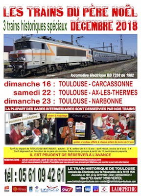 Affiche Train Historique Toulouse : trains du Père Noël décembre 2018, dates et