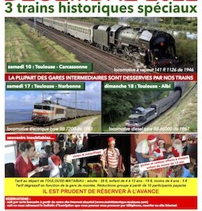Affiche Train Historique Toulouse Les trains du Père Noël décembre 2022 horaires