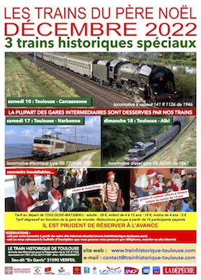 Affiche Train Historique Toulouse Les trains du Père Noël décembre 2022 horaires