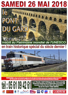 Affiche Train Historique Toulouse pour Le Pont du Gard, samedi 26 mai 2018