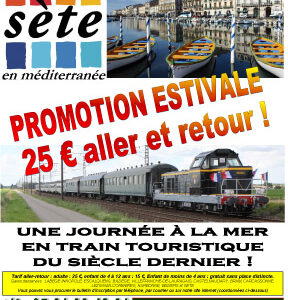 Affiche promotion train touristique Sète 25 € aller-retour août 2015