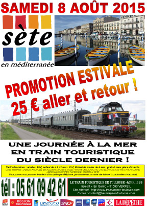 Affiche promotion train touristique Sète 25 € aller-retour août 2015
