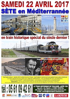 Affiche Train Historique Toulouse, voyage à Sète le samedi 22 avril 2017