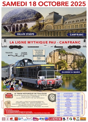 Affiche Train Historique Toulouse, ligne Pau-Canfranc, samedi 18 octobre 2025
