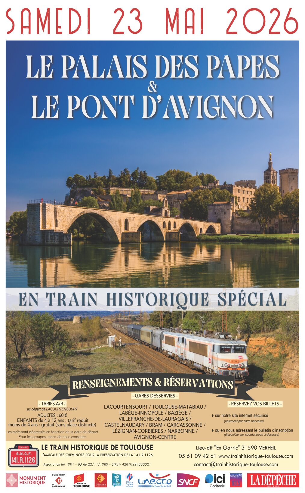 Affiche Train Historique Toulouse : Palais des Papes et Pont d’Avignon, 23 mai