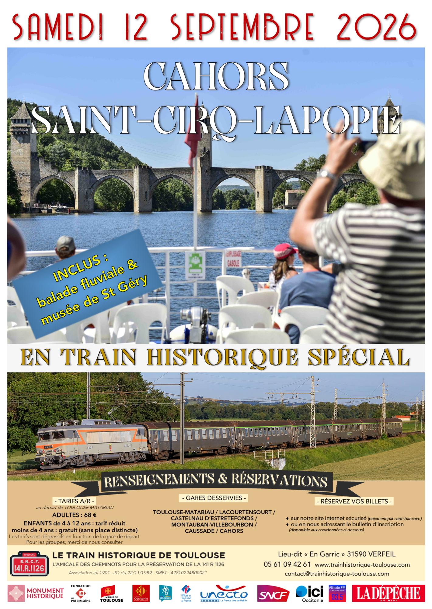 Affiche Train Historique Toulouse Cahors Saint-Cirq-Lapopie, 12 septembre 2026