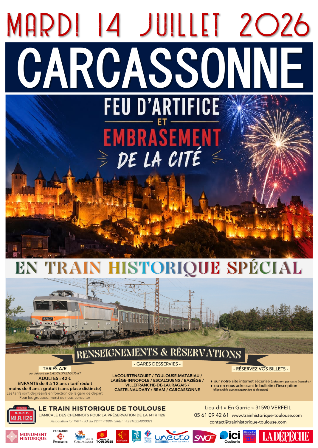 Affiche Train Historique Toulouse pour Carcassonne, 14 juillet 2026