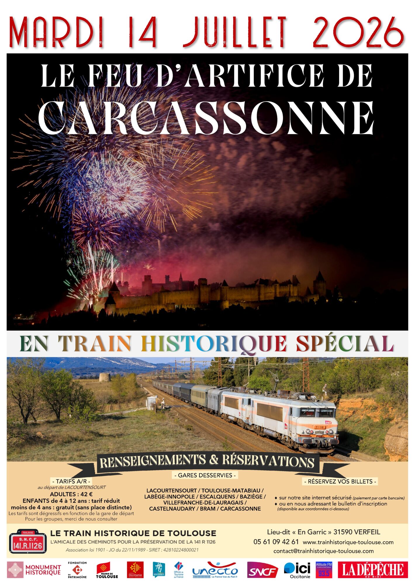 Affiche Train Historique Toulouse pour le feu d’artifice de Carcassonne,