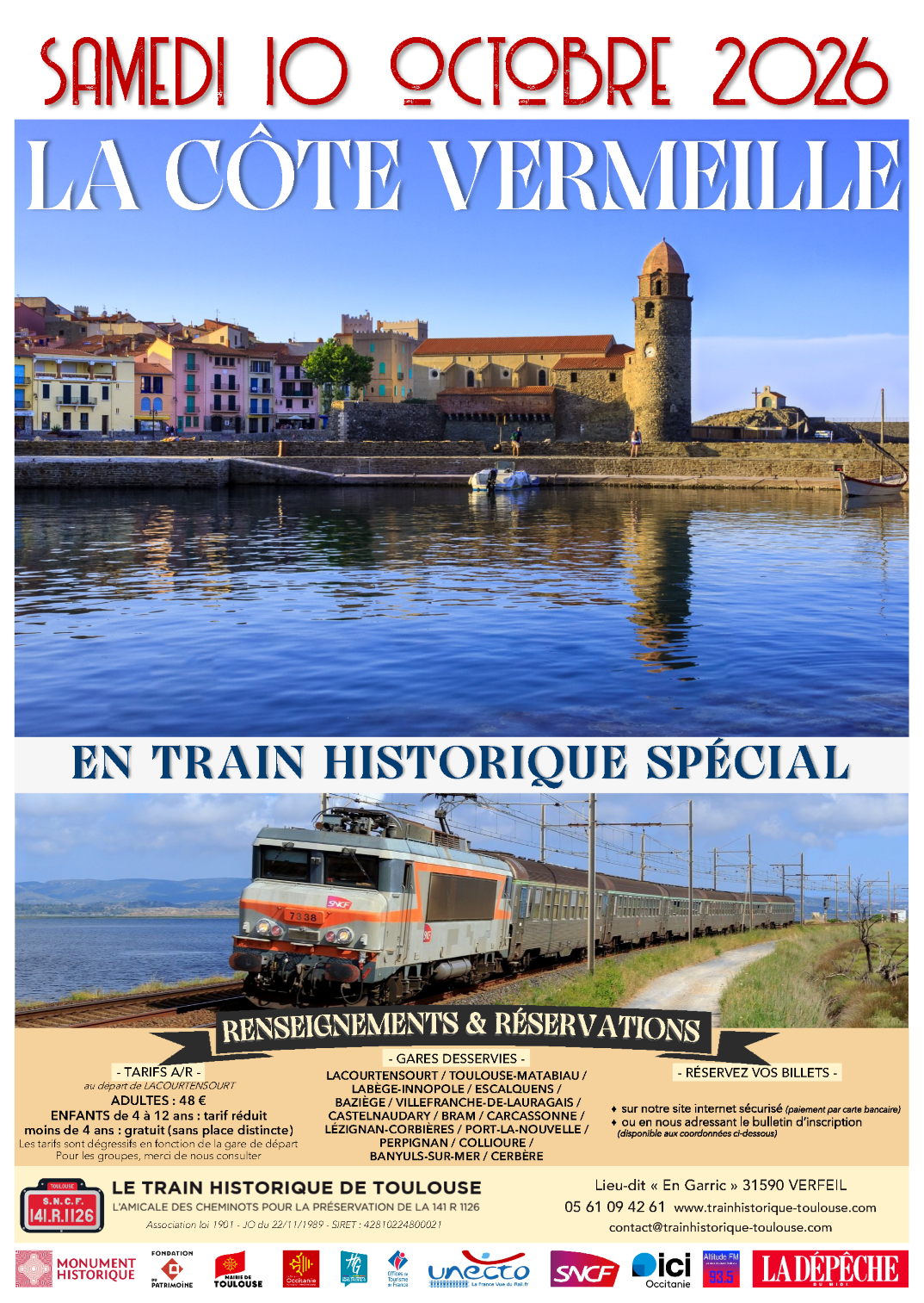 Affiche Train Historique Toulouse pour La Côte Vermeille, samedi 10 octobre 2026