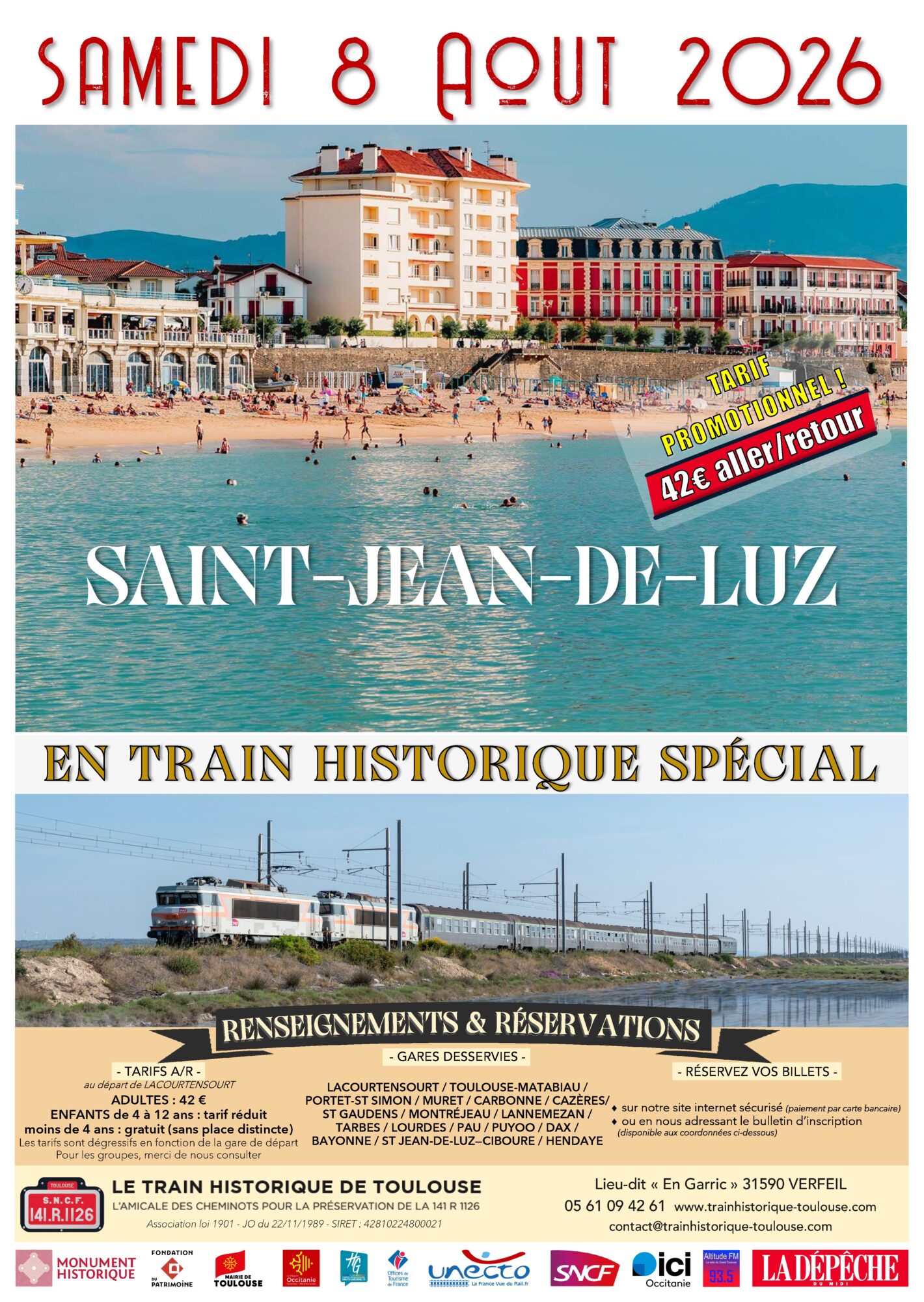 Affiche Train Historique Toulouse : excursion à Saint-Jean-de-Luz le 8 août 2026